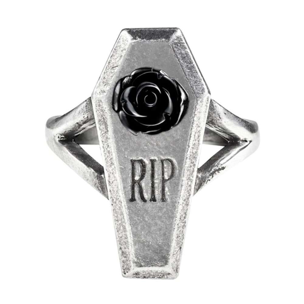 Alchemy Gothic RIP Rose Casket Ring Sizes 6-9.5